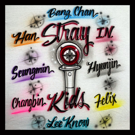 Stray Kids Kpop airbrushed shirt with light stick and band members