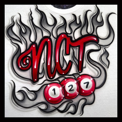 NCT 127 flaming airbrushed t-shirt with billiard balls