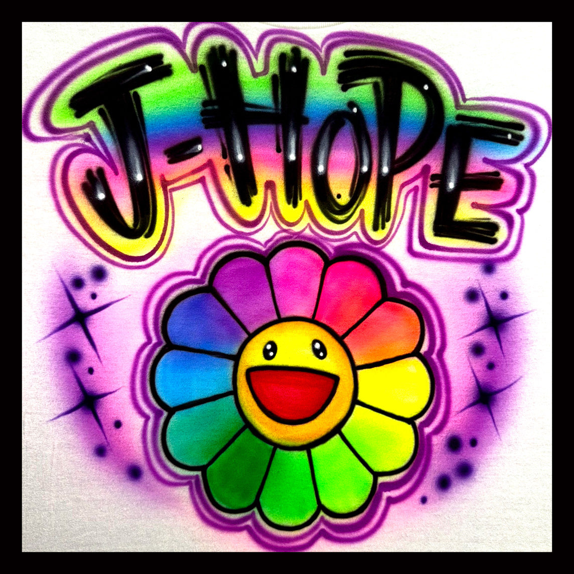 J-Hope BTS Kpop airbrushed shirt with rainbow flower