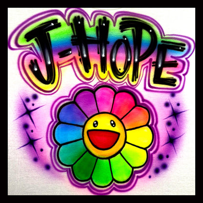J-Hope BTS Kpop airbrushed shirt with rainbow flower
