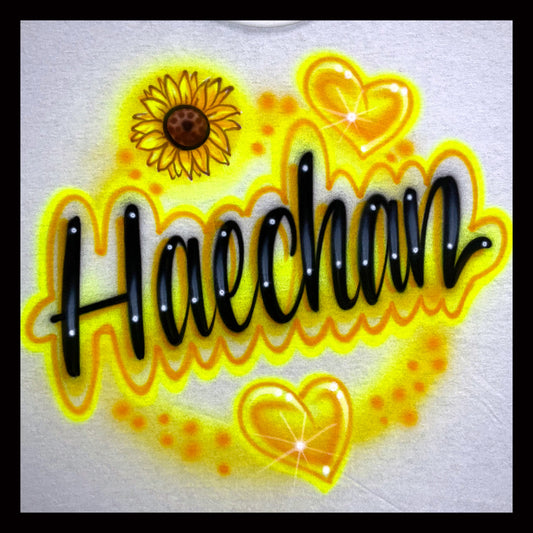 Haechan sunflower Kpop airbrushed t-shirt with hearts