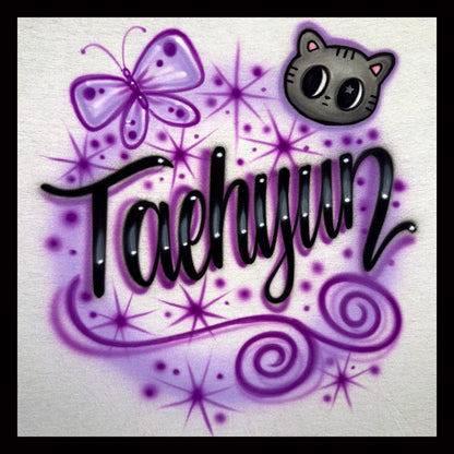 Taehyun with Da-Go-Nyang Kpop airbrushed t-shirt with butterfly