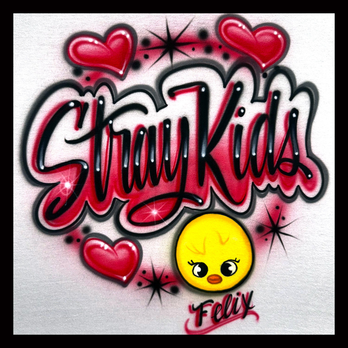 Stray Kids Felix Kpop airbrushed t-shirt with Bbokari and hearts