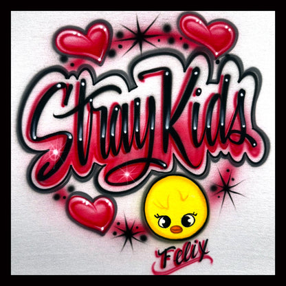 Stray Kids Felix Kpop airbrushed t-shirt with Bbokari and hearts