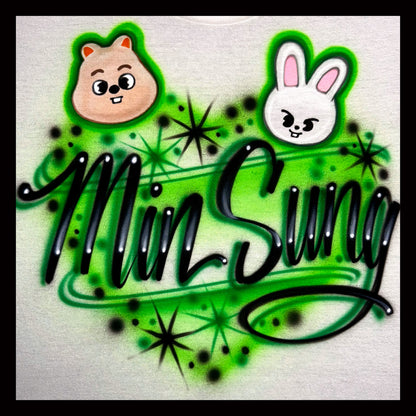MinSung Kpop Stray Kids airbrushed t-shirt with Han Quokka and Leebit