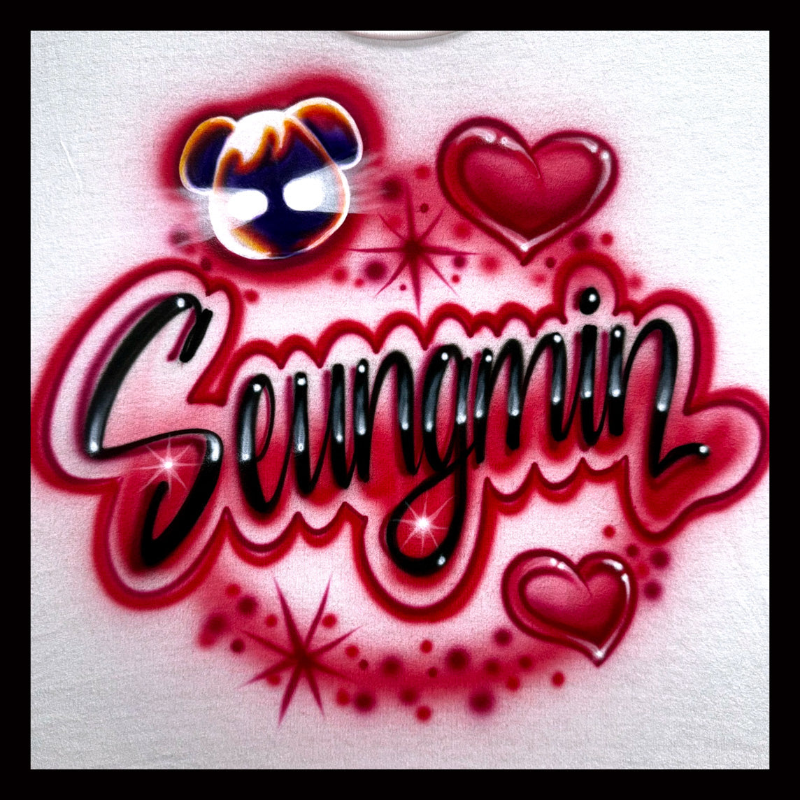 Seungmin Kpop airbrushed t-shirt with PuppyM Ultra laser eyes