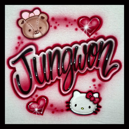 Jungwon Airbrushed ENHYPEN Tee – Tiny Chum & Hello Kitty Edition