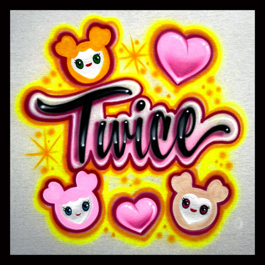 TWICE Airbrushed K-Pop Tee – Jively, Davely, Movely Mascot Design