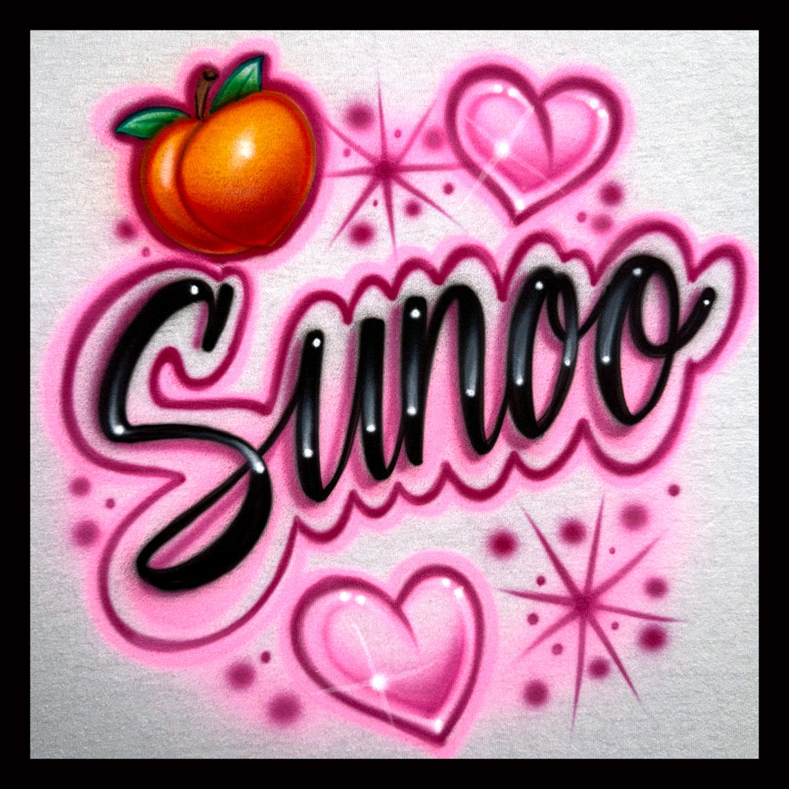 Sunoo Peach & Hearts Tee – Airbrushed Enhypen KPOP ENGENE Shirt