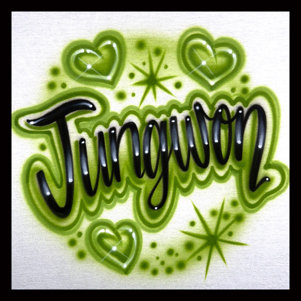 💫 Enhypen Jungwon Airbrushed T-Shirt – Hearts & Starbursts Design