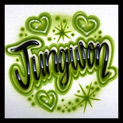 💫 Enhypen Jungwon Airbrushed T-Shirt – Hearts & Starbursts Design