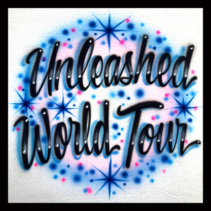 LYKN ‘Unleashed World Tour’ Airbrushed Script T-Shirt with Starbursts