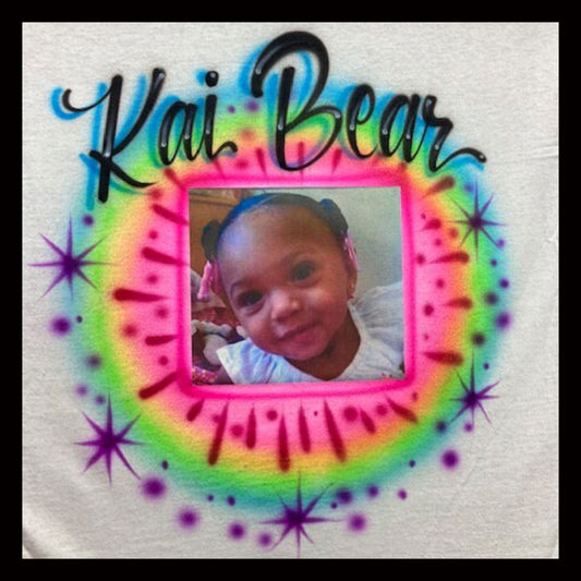 Airbrush T-Shirt - Photo transfer of adorable birthday girl with her name