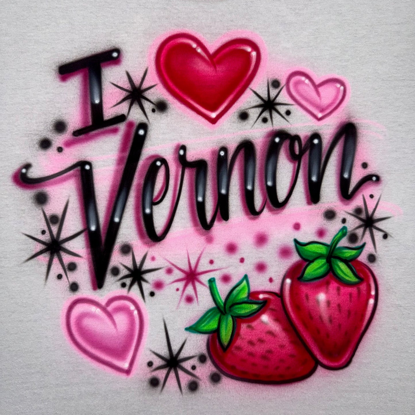 Airbrushed T-shirt - I ❤️ Vernon - Hearts and Cherries or Strawberries Design