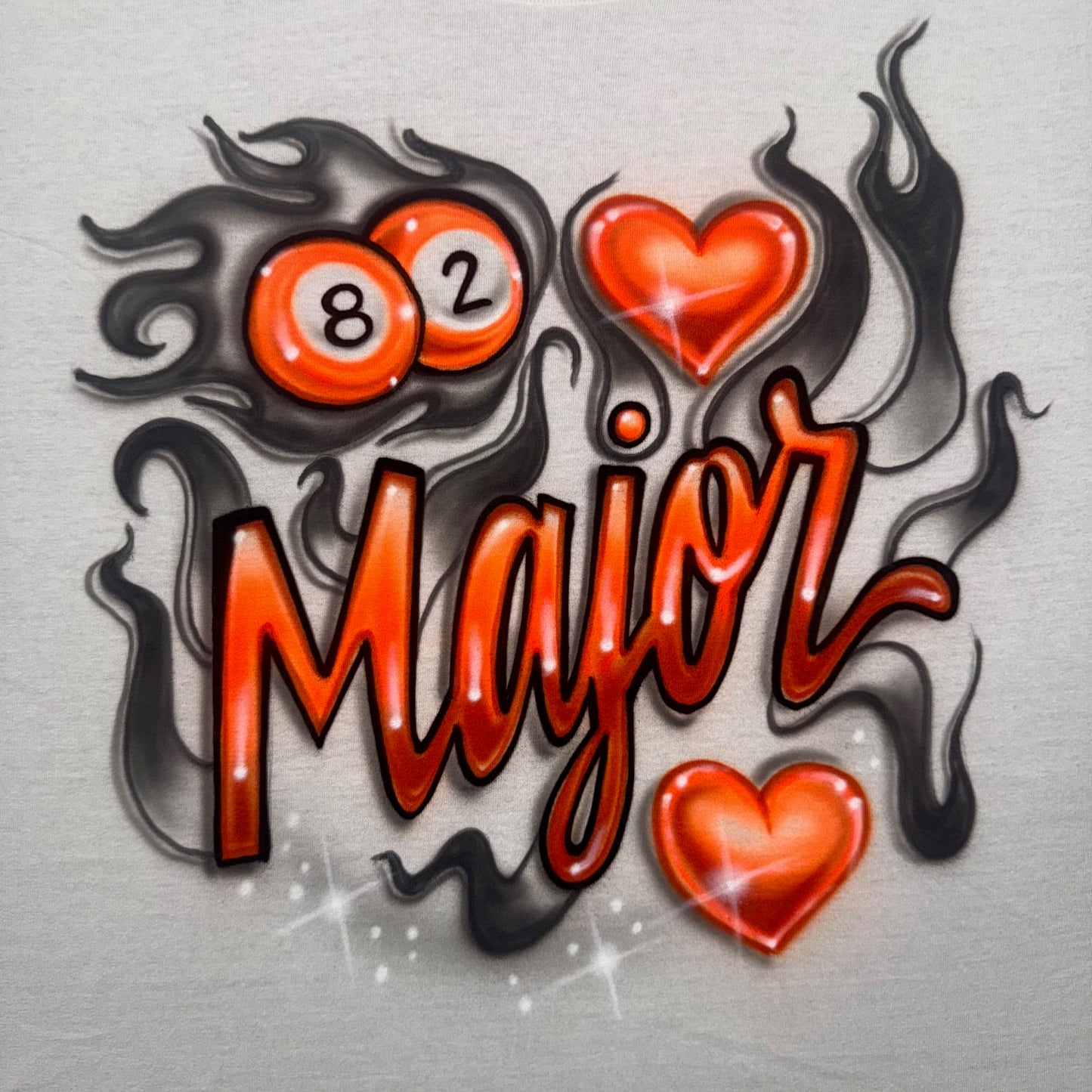 82Major flaming KPOP airbrushed t-shirt with billiard balls