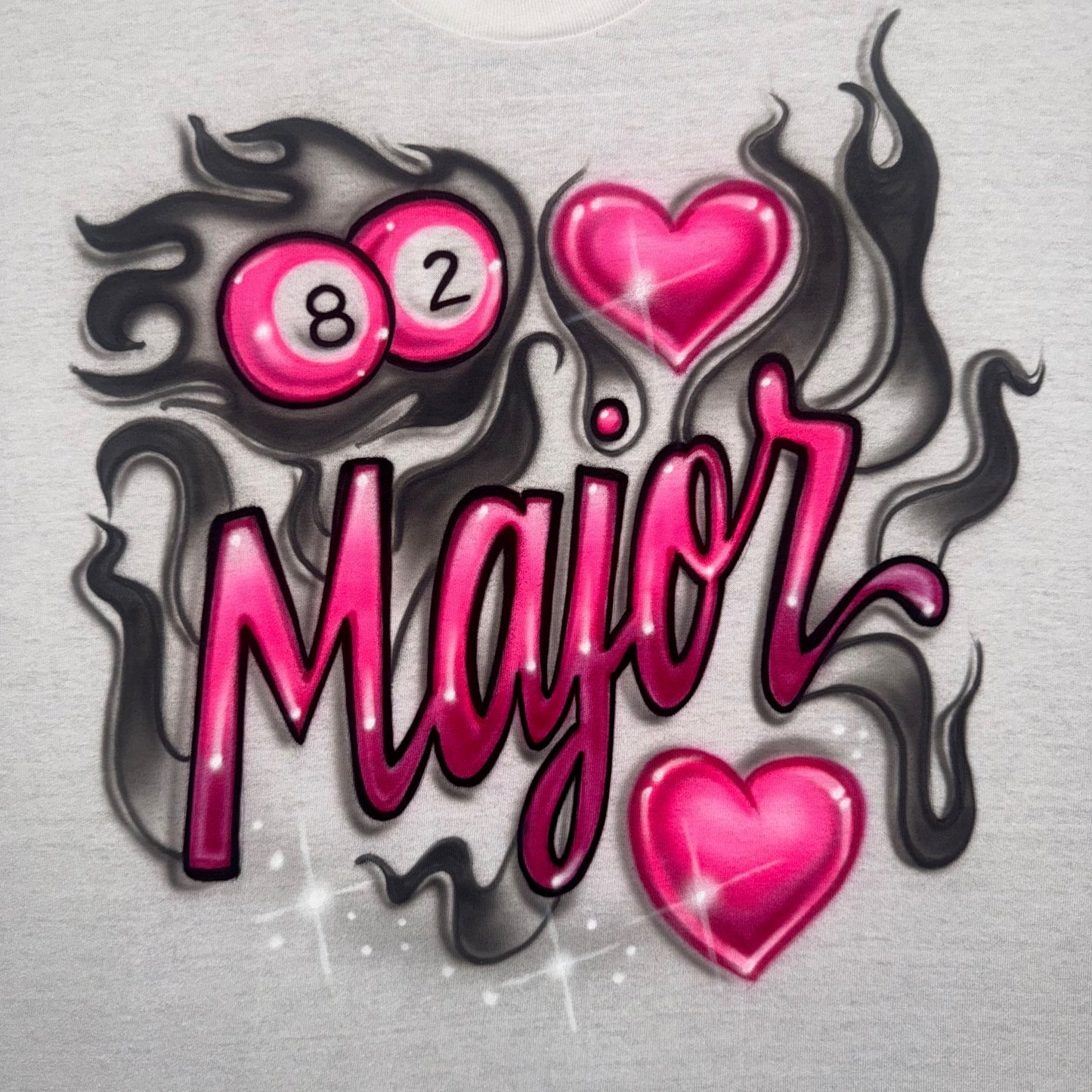 82Major flaming KPOP airbrushed t-shirt with billiard balls