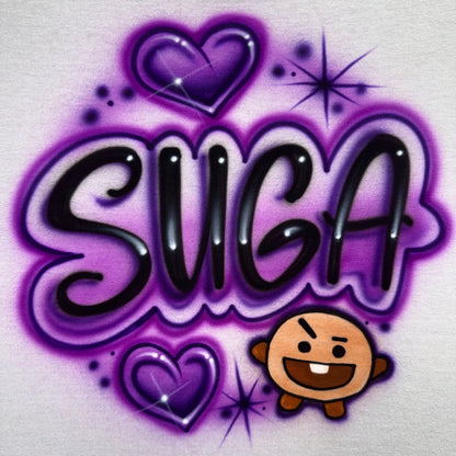 Suga Airbrushed K-Pop T-Shirt with Shooky & Hearts