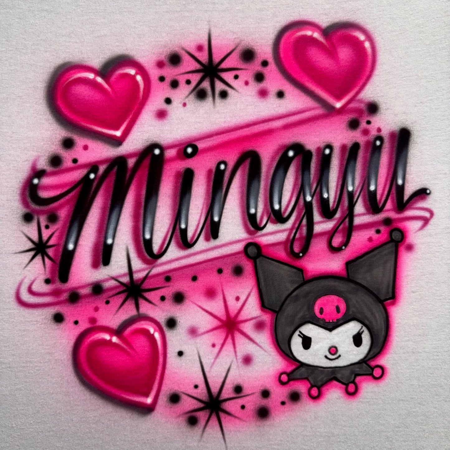 Mingyu K-Pop Airbrushed T-Shirt with Kuromi & Hearts