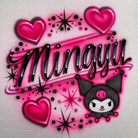 Mingyu K-Pop Airbrushed T-Shirt with Kuromi & Hearts