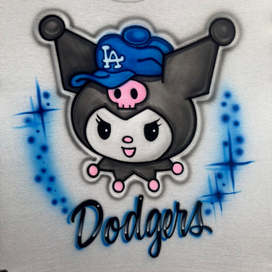 “Dodgers” Airbrushed Tee — Kawaii Punk Cat with Blue Cap (Fan-Inspired)