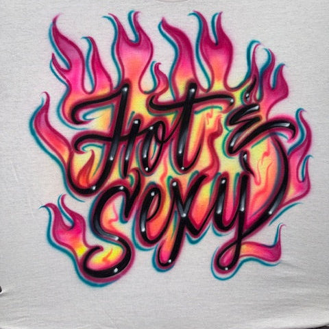 Hot & Sexy Airbrushed Shirt – Neon Flames in Pink, Purple, Fuchsia & Yellow