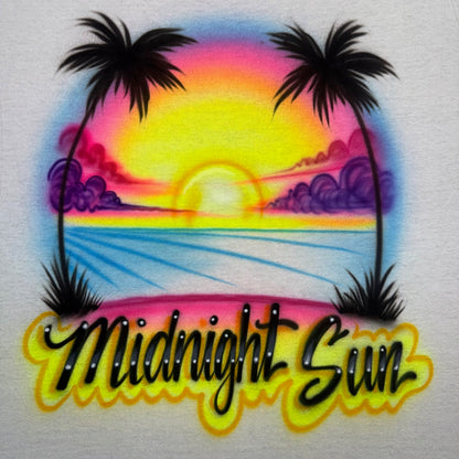 Sun Kissed Airbrushed Beach Sunset & Palm Trees T-Shirt