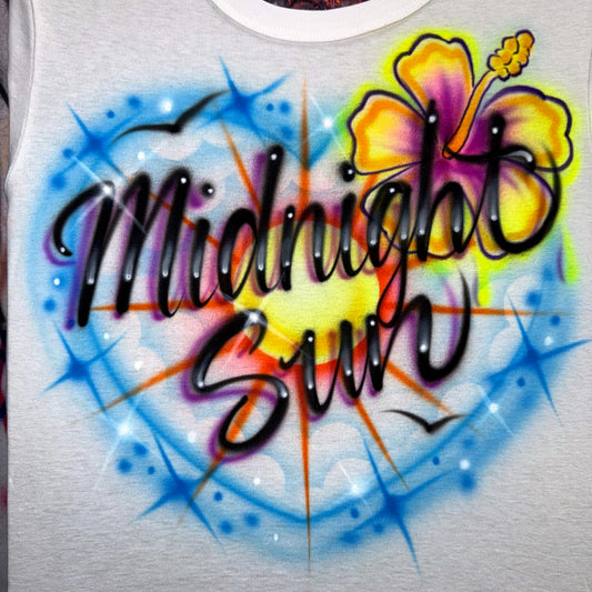 Midnight Sun Airbrushed Heart & Hibiscus Shirt