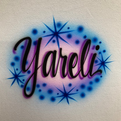 Name airbrushed shirt or sweatshirt with starbursts and accents