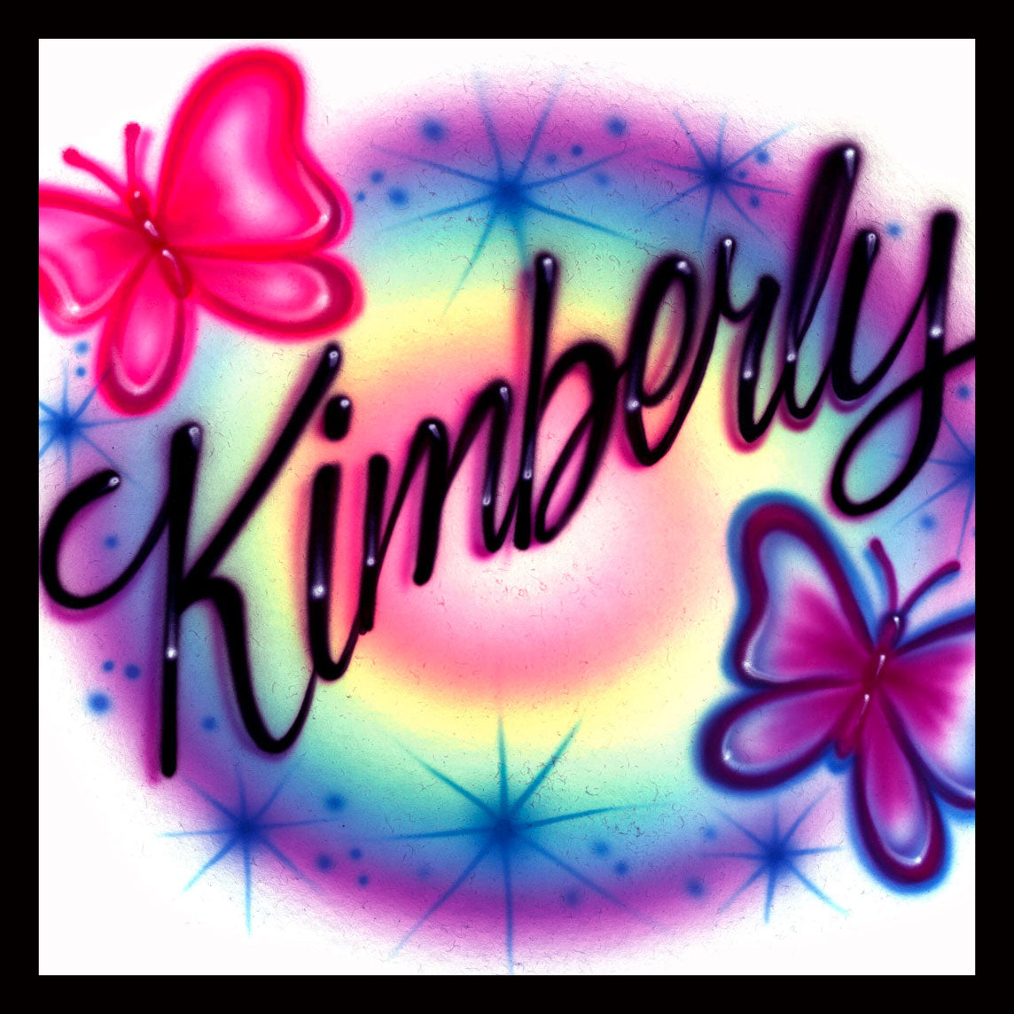 Airbrushed T-shirt * Name with Butterflies * You Choose Color * You Choose Name