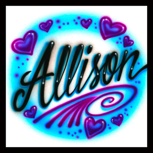 Heart Name Design * Airbrushed T-shirt * Your Name * You Choose Color