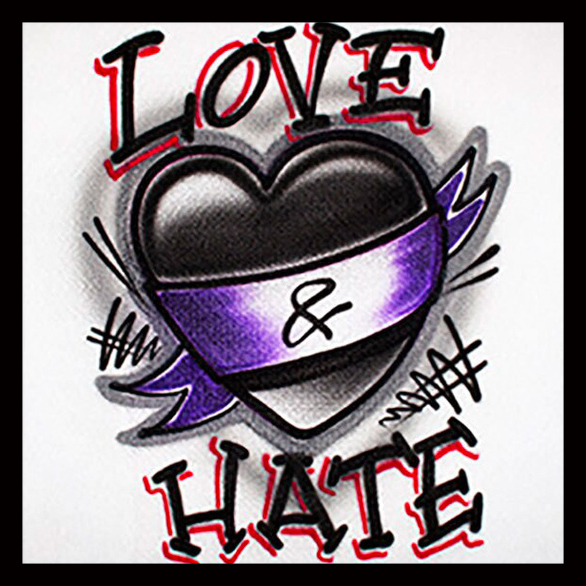 Airbrush T-shirt - heart and ribbon - Love & Hate