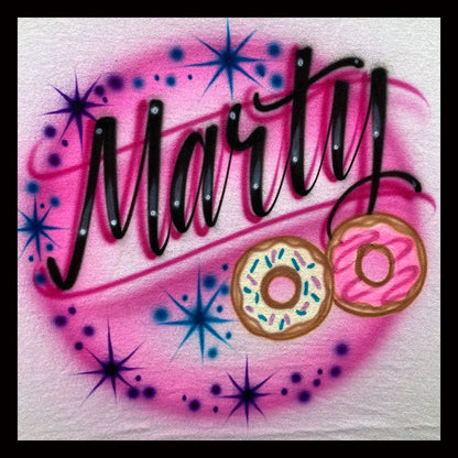 Airbrushed T-shirt * Name with Donuts * You Choose Color * You Choose Name
