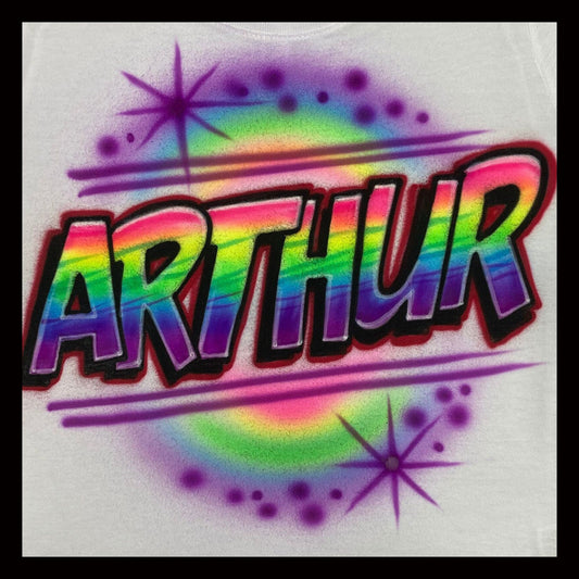 Airbrush T-shirt - Rainbow Block Letters - Personalized - Name