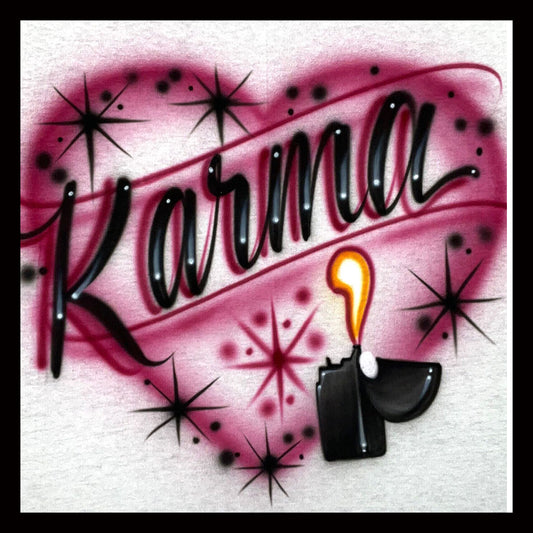 Airbrush T-shirt - Lighter - Flame - Karma - Heart