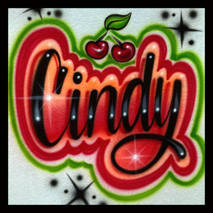 Airbrushed T-shirt * Name/Word with cherries * You choose colors