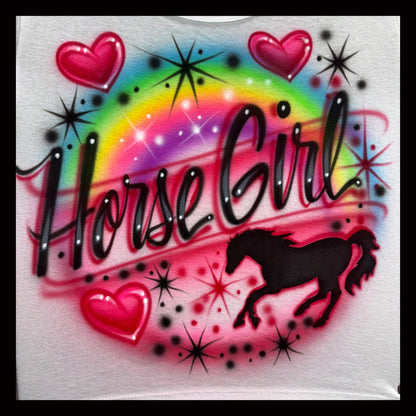 Horse with hearts and rainbow airbrushed t-shirt