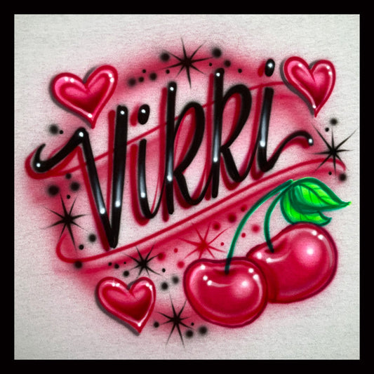 Cherries and hearts airbrushed tee with your name