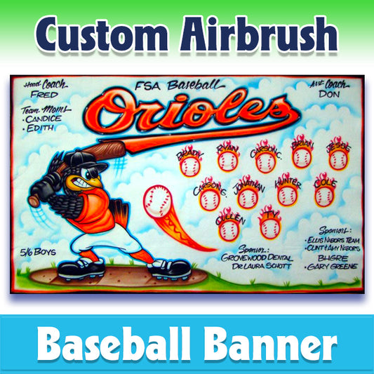 Airbrush Baseball Banner - Orioles -1002