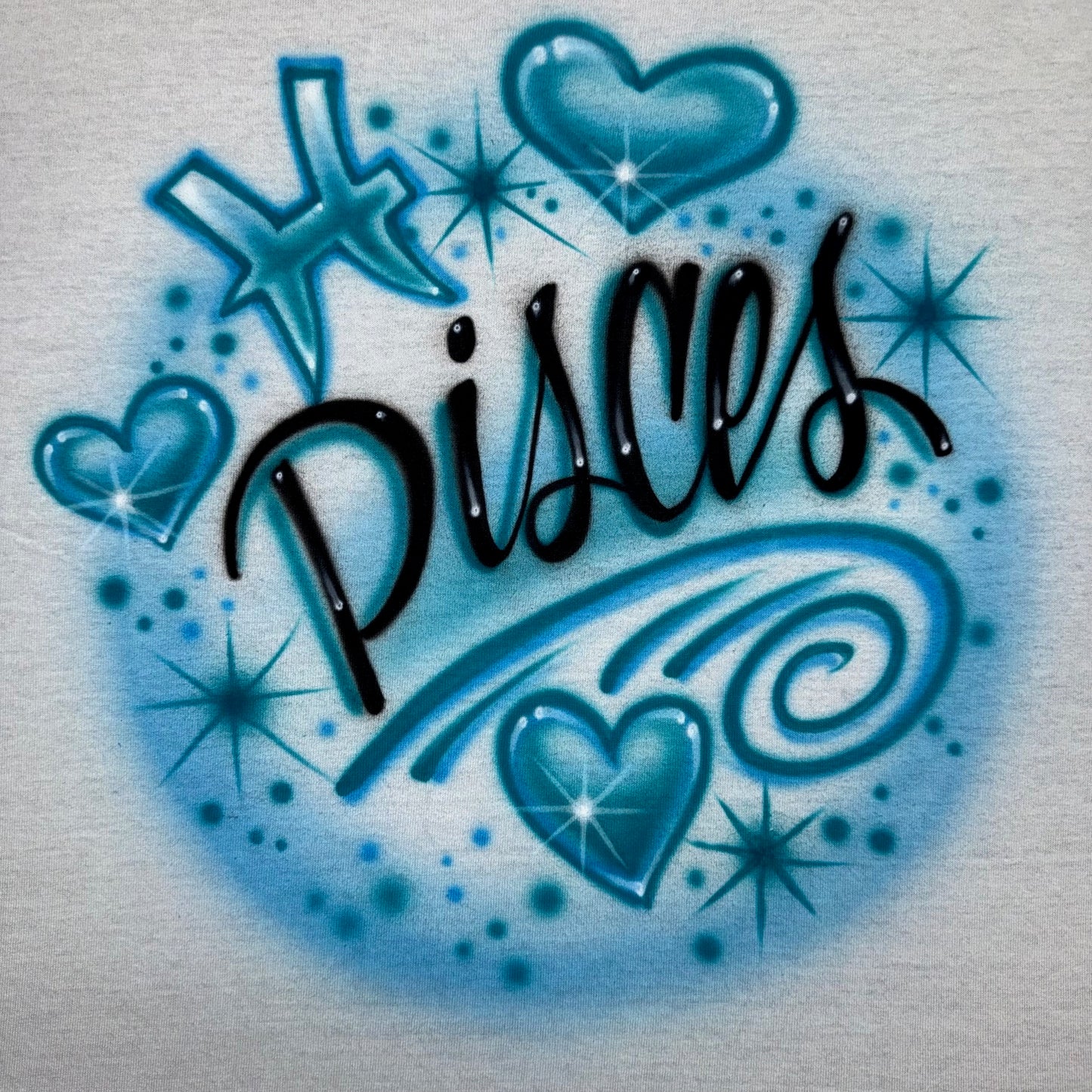 Airbrushed Tee - Pisces zodiac symbol with hearts