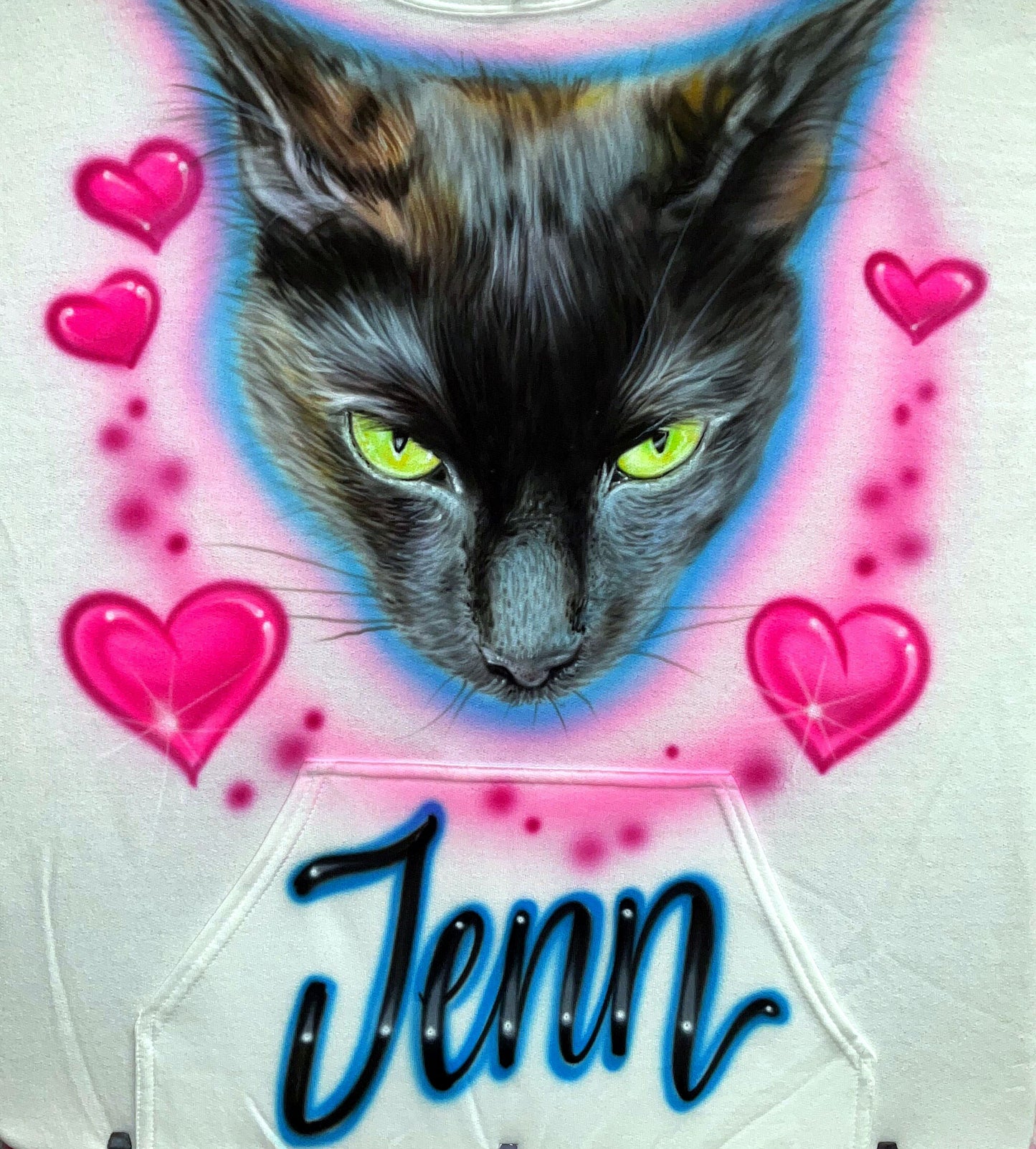 Airbrush T-shirt - Pet Portrait - with Hearts - Cat - You Choose Colors