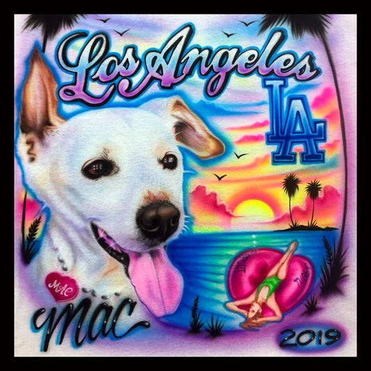 Airbrush T-shirt - Pet Portrait - Pets Name - You Choose Color of Name