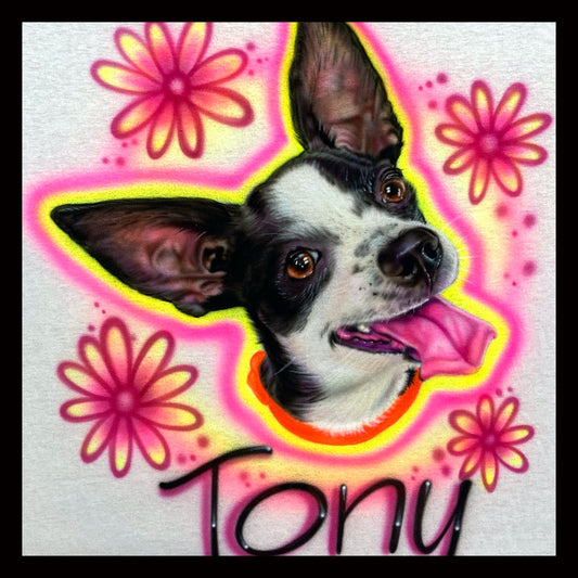 Airbrush T-shirt - Pet Portrait -  Pet Name - You Choose Color of Name
