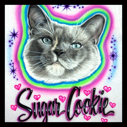 Airbrush T-shirt - Pet Portrait - Cat - Hearts