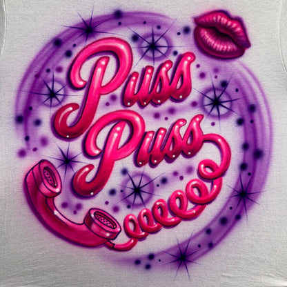 Puss Puss Airbrushed Tee — Phone & Kiss Mark Fan-Inspired Design