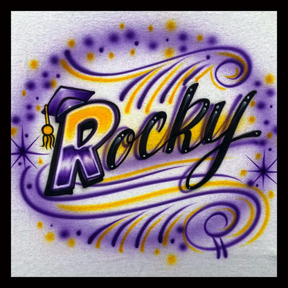 Custom Airbrushed Graduation Name Shirt – Cap & Swirl Design