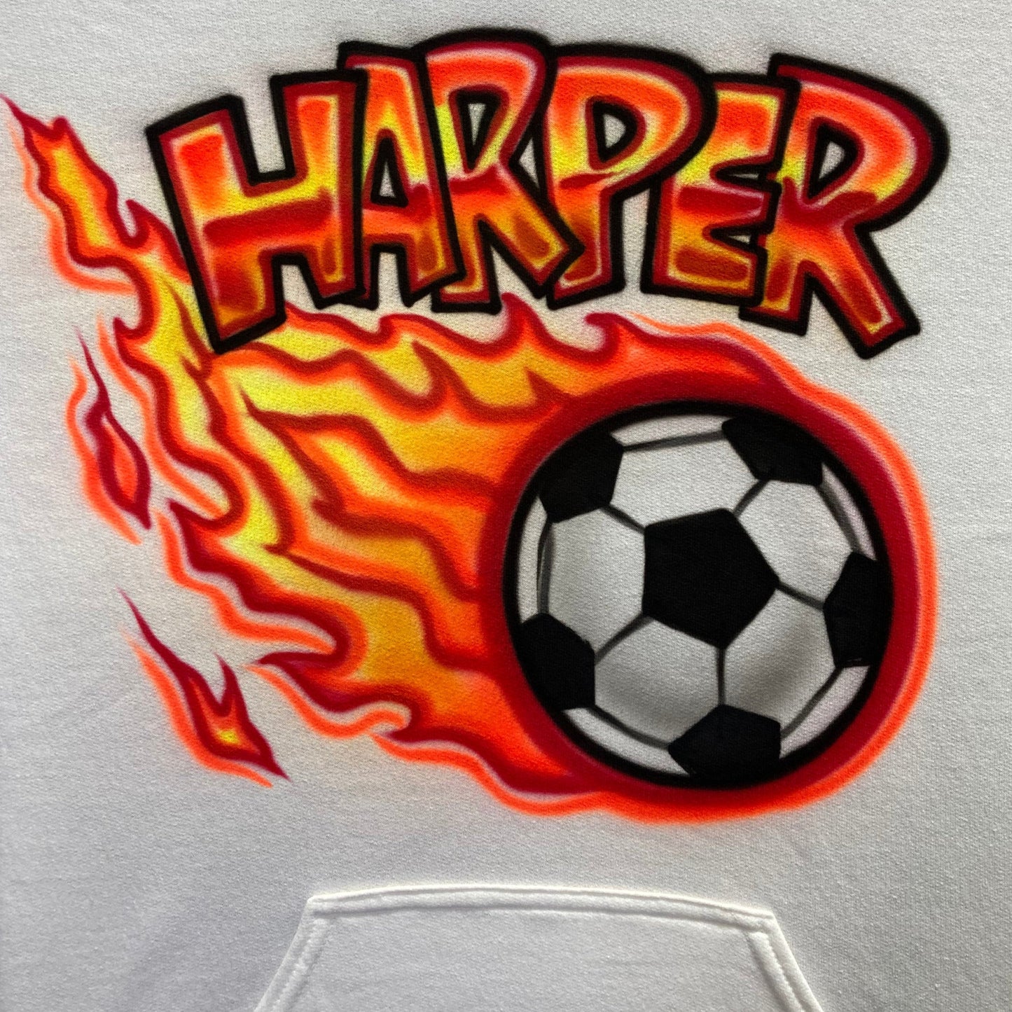 Flaming Soccer Ball Airbrushed T-Shirt – Personalized Name Design
