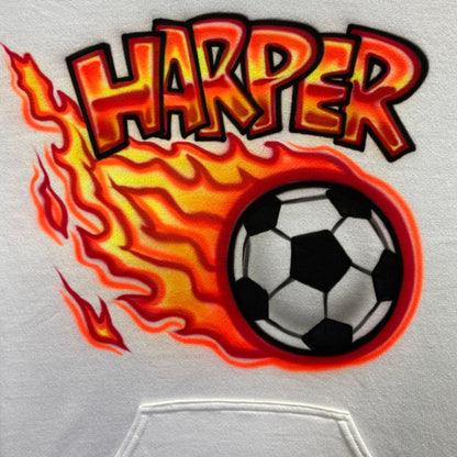 Flaming Soccer Ball Airbrushed T-Shirt – Personalized Name Design