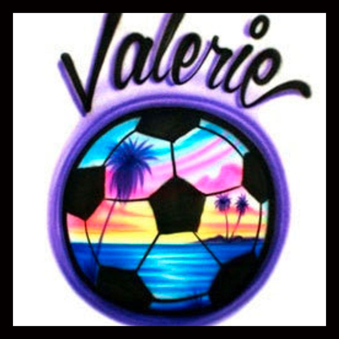 Airbrush-  T-shirt - Soccer - Beach Scene - Airbrushed T-Shirt - Your Name -Personalized Gift