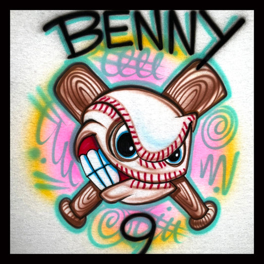 Airbrush T-shirt - Baseball or Softball - Crossed Bats - Name/Word