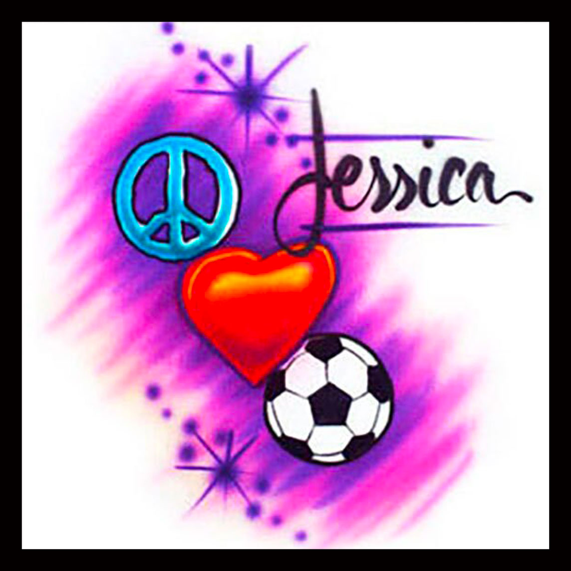 Airbrush T-shirt * Peace-Love-Soccer * Your Name